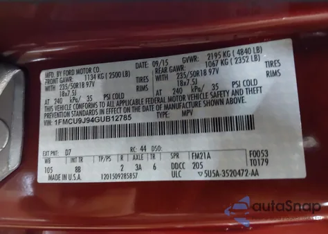 2016 Ford Escape Titanium z USA, uszkodzony, nr VIN 1FMCU9J94GUB12785